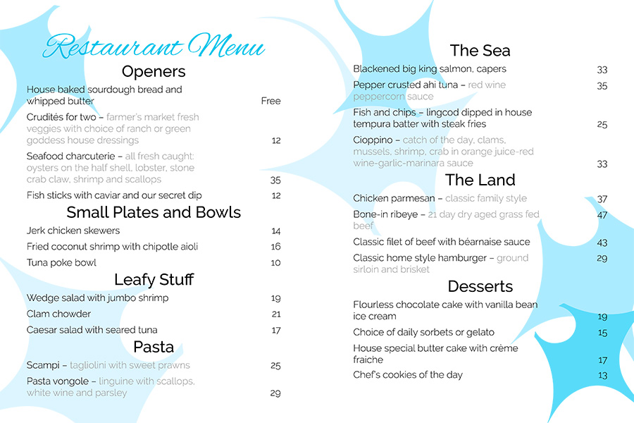 mantaray restaurant menu